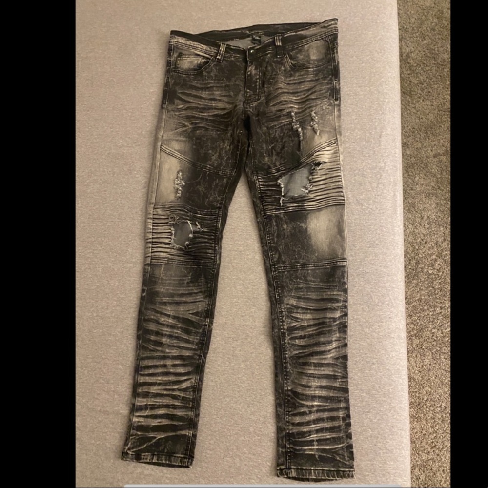 Black skinny jeans distressed ripped biker bleached